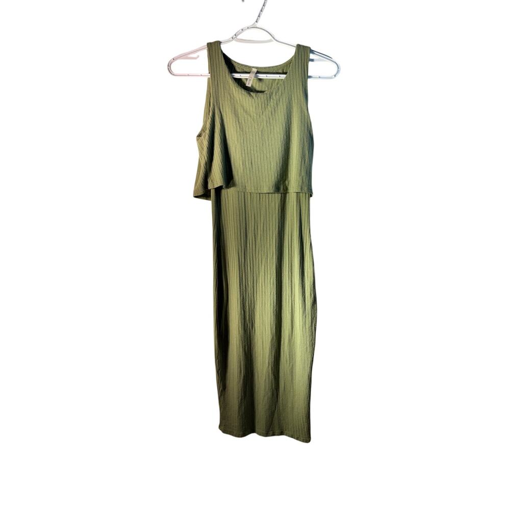 A+ Ellen Olive Ribbed Bodycon Dress Size S Midi